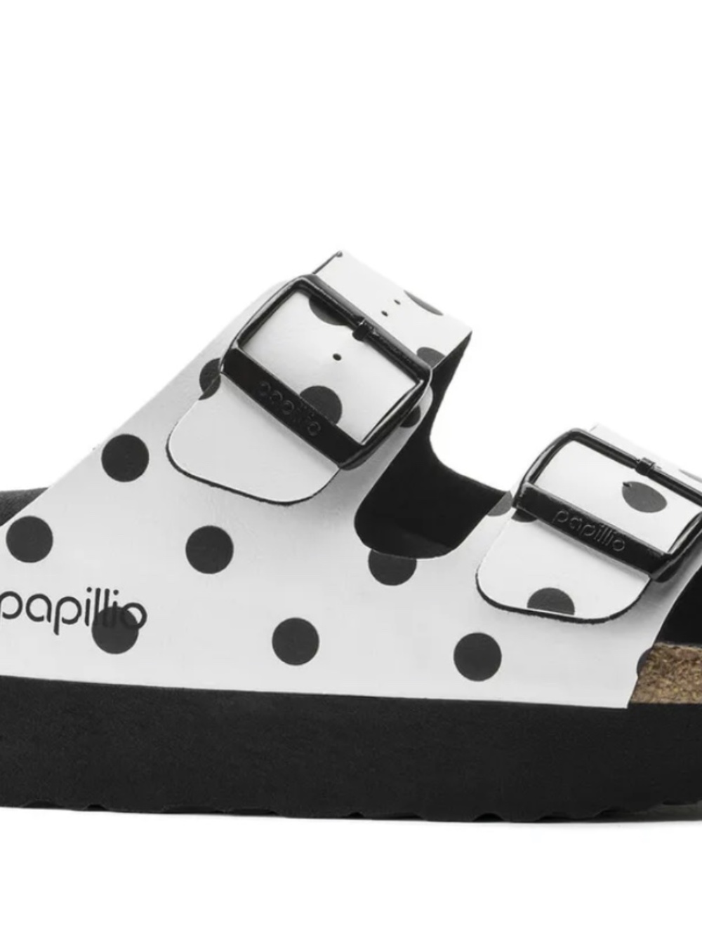 Papillio Black and White Polka Dot Double-Buckle Slide Sandals - Picture 2 of 7
